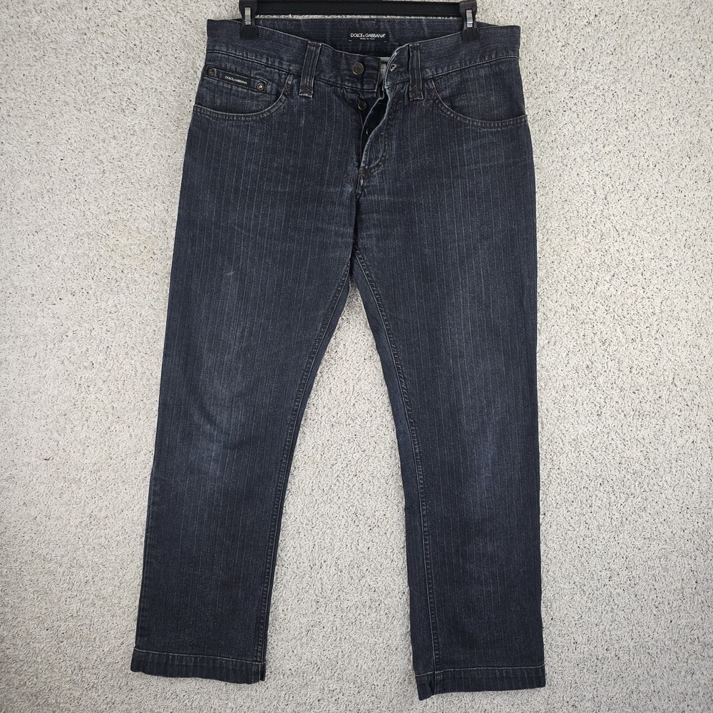 Dolce & Gabbana Chalk Pinstripe Dark Jeans Mens 36x31 Button Fly Made in Italy